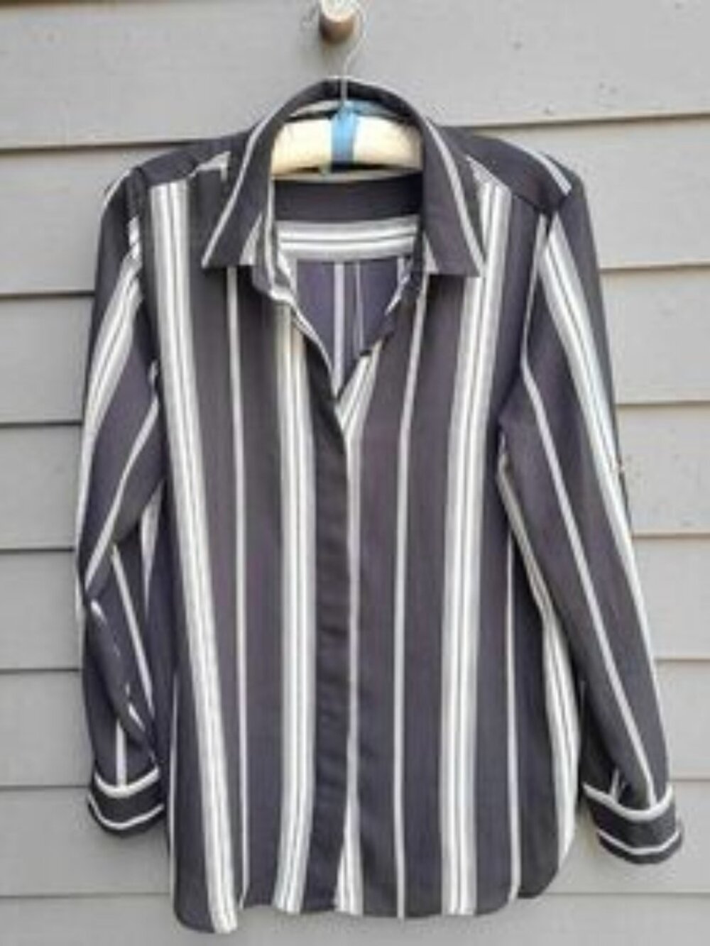Mossimo Black White Stripe Long Sleeve Blouse size Large